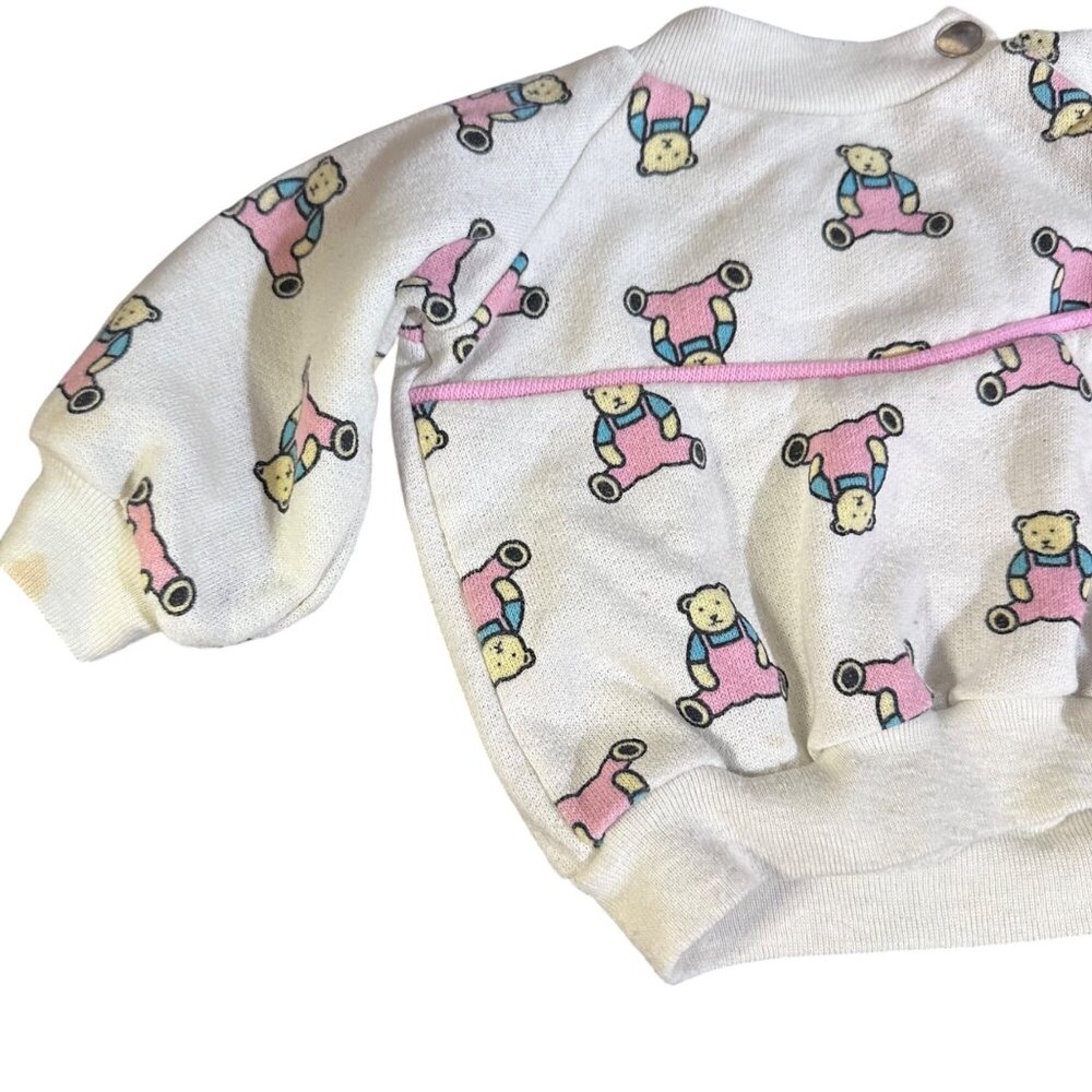 Vintage Baby Sweater With Bear Print - 80s White Cotton Blend Pullover - Picture 6 of 9
